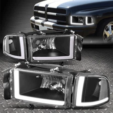 [DUAL LED DRL]FOR 94-02 DODGE RAM BLACK HOUSING HEADLIGHT CLEAR CORNER LAMPS