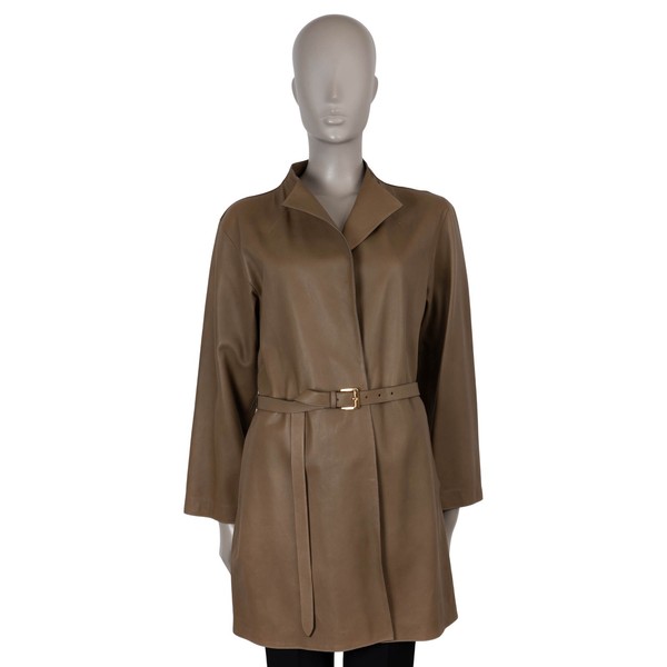 72909 Auth LORO PIANA vert olive Cuir CEINTURE Manteau Veste 42 M