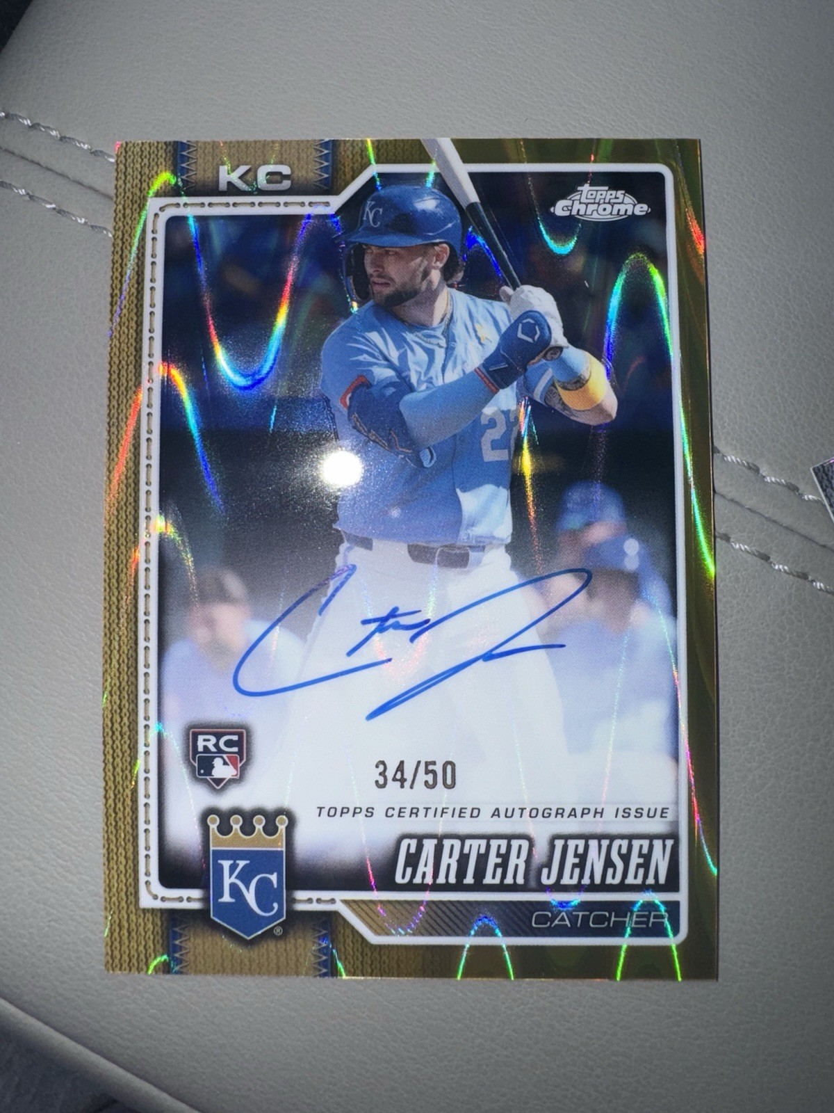 2026 Topps Chrome Baseball Carter Jensen Auto /50 Gold Raywave Rookie RC view 2