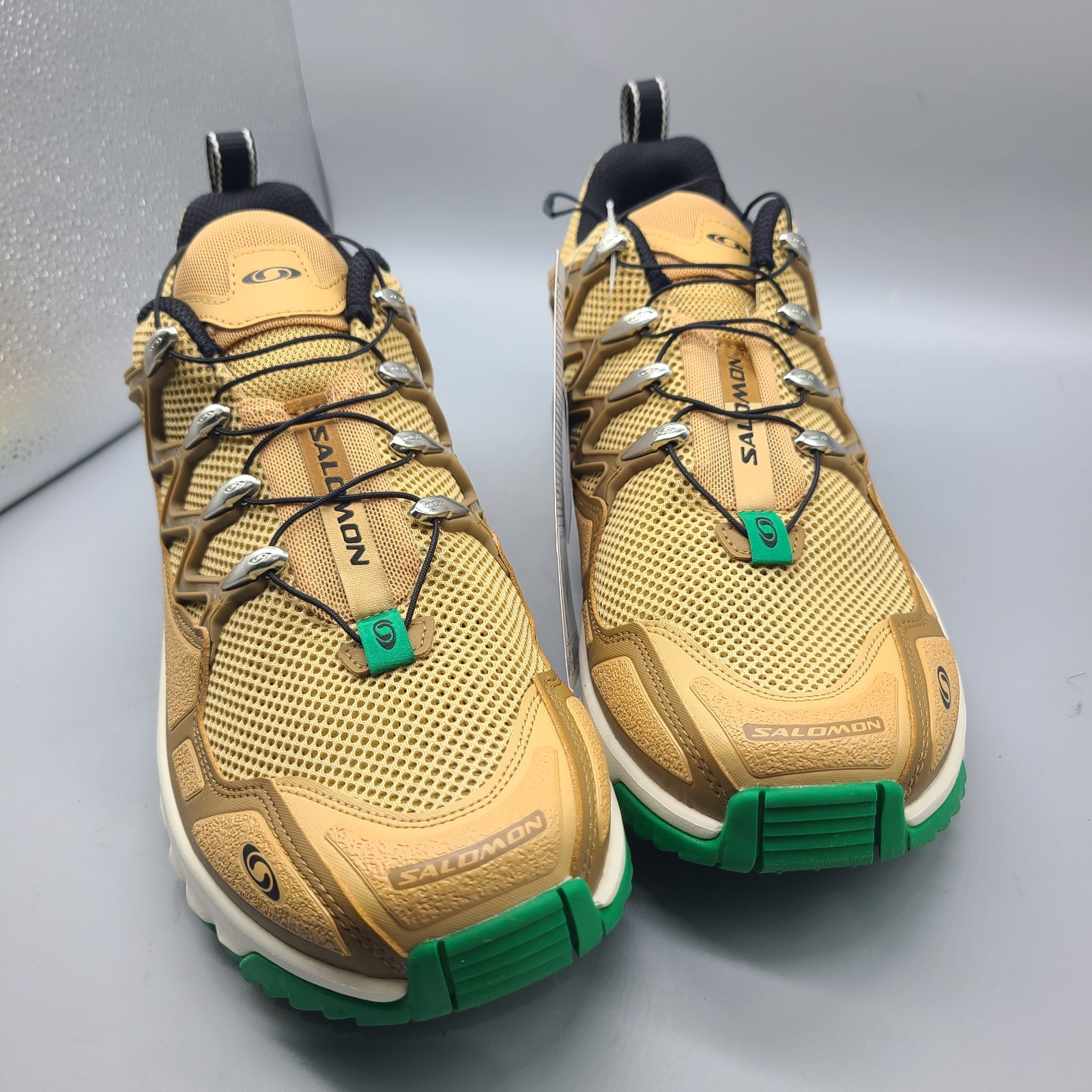 Scarpe da trekking Salomon ACS + OG da uomo taglia 12 marroni trail running Taffy Jolly verdi nuove