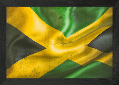 Gerahmtes Wandbild Poster Leinwanddruck Bild Jamaika Flagge weht im Wind
