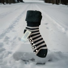 NORDSTROM SLIPPER SOCKS Black with Gray Stripes - One Size Fits 9-11