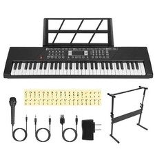 FFF-Black-WStand-GPCT5043 61-Key Digital Keyboard Electric Piano Mic Stand Ag...