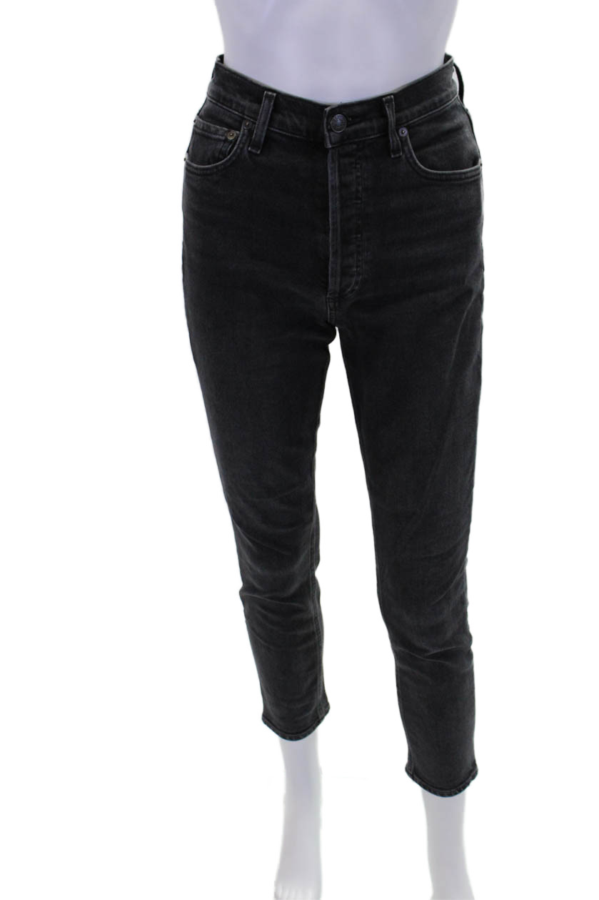 Agolde Womens Cotton Denim Five Pocket Mid-Rise Skinny Jeans Black Size 25Free Shipping in US $100+ Orders | $6.95 Orders Below