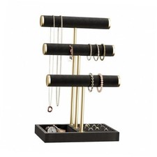 3 Tier Bracelet Holder Display - Detachable T Bar Velvet Standard Black