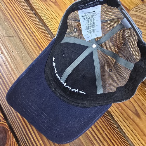 Carhartt Mens One Size Canvas Mesh Logo Cap Hat Navy Blue Snapback AH1195 New! - Picture 6 of 10