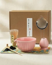 Handcrafted Matcha Kit, 7-Piece Green Tea Set, Includes Pink-Small flower