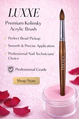 LUXXE 100% Kolinsky Acrylic Nail Brush Premium Precision Non Crimped size 14