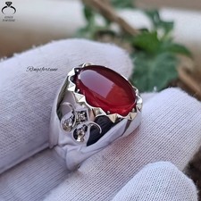 Authentic Red Yemeni Aqeeq Ring 925 Sterling Silver Islamic Men Gift Jewelry