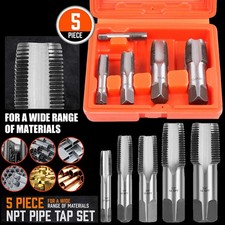 5Pcs NPT Taper Pipe Tap Set 1/8" 1/4" 3/8" 1/2" and 3/4" With Case Imperial Inch