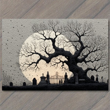 STICKER Spooky Tree Graveyard Full Moon Haunted Gothic Cemetery