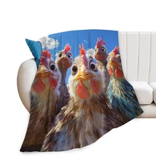 Funny Chickens Blanket Farmhouse Cute Rooster Throws Animal Chicken Print Plu...