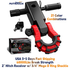 Autmatch 2 Shackle Hitch Receiver With Mega D Ring Shackle For Offroad Recovery