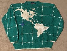 VTG Nautica North and South America 100 Cotton Hand Knit Sweater Size L Green