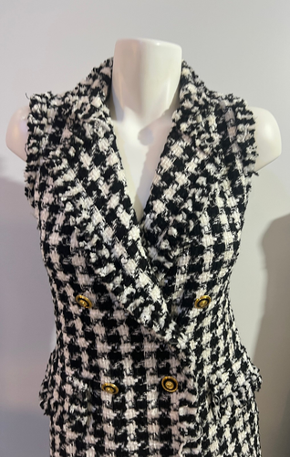 Vestido corto Zara tweed con botones blanco y negro sin mangas pata de gallo talla SM - Imagen 3 de 8
