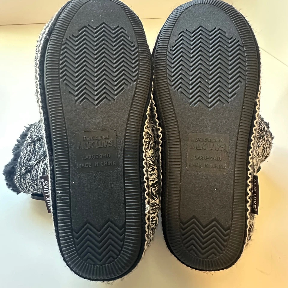 Zapatillas botín de punto para mujer Muk Luks negras blancas talla grande 9-10 cómodas Foto 3 de 4