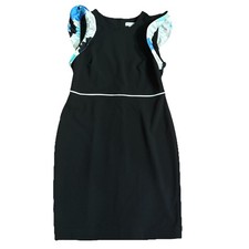 Calvin Klein Black Flutter-Sleeve Cap Black Floral A-Line Knee Dress Size 12