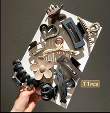 11Pcs Womens Frosted Hair Clip Set High End Back Head Claw Black/Brown/Beige New