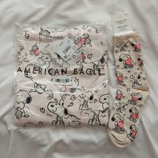 New American Eagle x Peanut Snoopy Valentine's Day Pajama PJ Set Small  Socks
