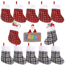 DIYASY Mini Christmas Stockings, 24 Pack 8.3 inches, Classic Plaid 24pcs 