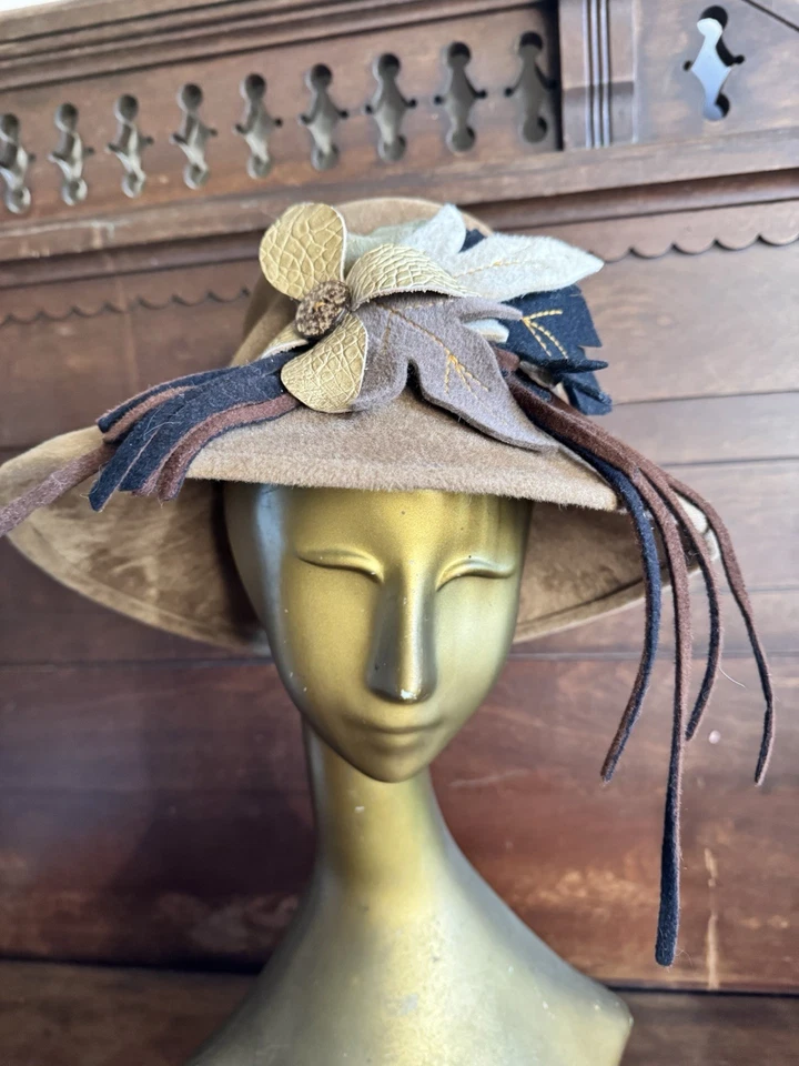 Vintage Gabriel Amar for Frank Olive Wide Brim Wool Felt Hat - Image 4 of 4