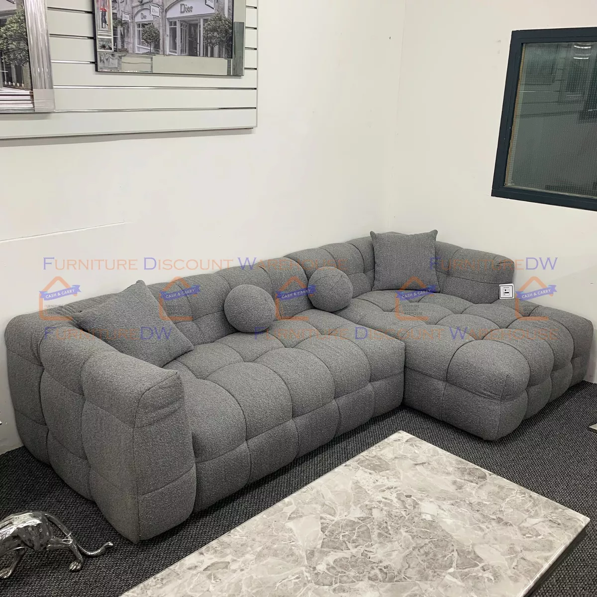 Luxury Cloud The Bubble Boucle Right Hand Corner Sofa Grey Chunky Cube 4 Seater