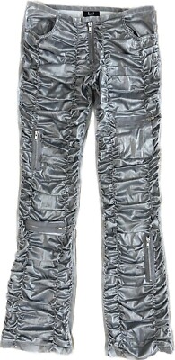 Seven7 Express VTG Sz 30 Cargo Pants Silver Satin Ruched Y2K