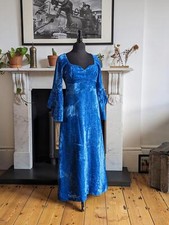 True Vintage 60s/70s, Long Blue Velvet Dress, Uk 12, (M/L)