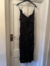 New Zara Black Silky Crinkly Slip Midi Dress,Med
