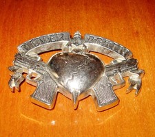 Dagger in Heart Buckle Never Again Rock Rebel Buckle Silvertone Embossed Metal