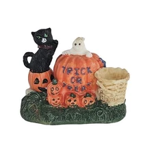 Vintage Halloween Candle Holder Figurine Trick Or Treat Boo Ghost Black Cat