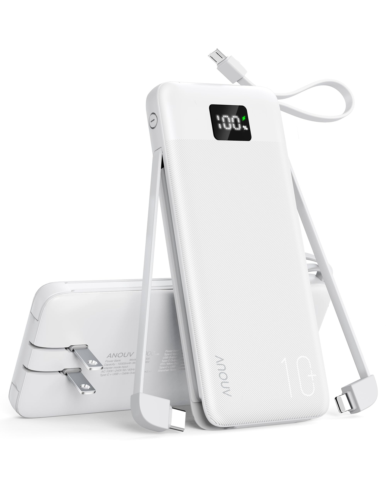 10000mAh Power Bank with Built-in Cables & AC Wall Plug PD 22.5W Fast Charging Portable Charger-image