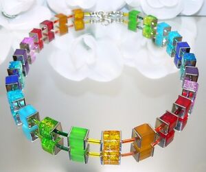 Halskette Würfelkette Würfel Cube Glas pastell mehrfarbig multicolor bunt 261i