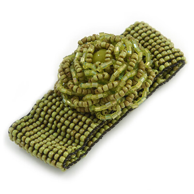 Statement Perlen Blumen Stretch Armband in Limettengrün - 18 cm L - verstellbar