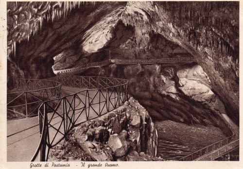 CARTOLINA R.R.GROTTE DI POSTUMIA VIAGG.1938 DA POSTUMIA PER CALVI DELL'UMBRIA - Foto 2 di 2