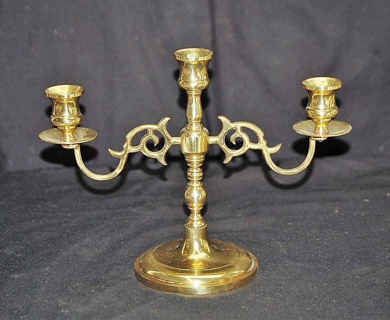Triple Arm Brass Candlestick Candle Holder Drip Catchers Mantel Vintage