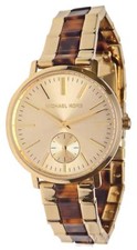 NEW MICHAEL KORS JARYN 2 TONE GOLD+ACRYLIC TORTOISE SHELL BRACELET WATCH-MK3511