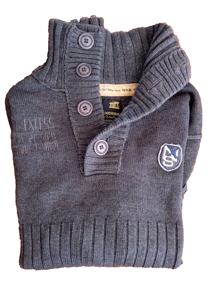 NXS NO EXCESS Maglione da uomo in cotone Slim casual felpa grigia size medium - Imagen 2 de 4