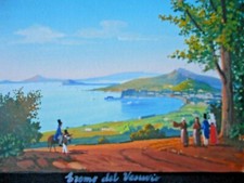 Gouache Napoletana - Eremo del Vesuvio -Napoli metà 800