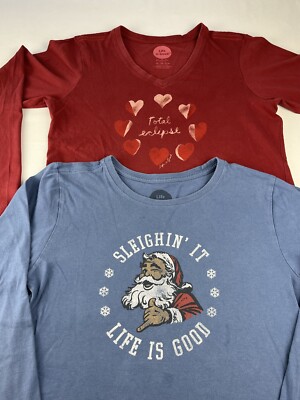 Two Life Is Good Crusher Tees Size XS Sleighin' It Santa  + Total Eclipse Heart