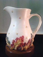 Vintage Ceramic Elements Pitcher Raised Oak Leaves & Acorns 9" Tall 8.5" Wide