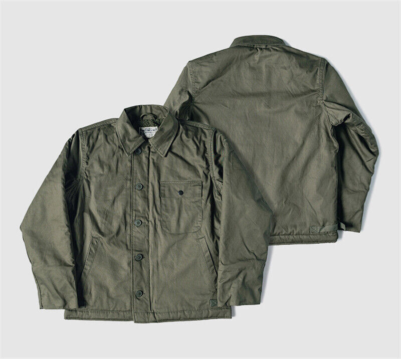 ジャケット・アウター US NAVY A-2 DECK JACKET 1972s MEDIUM Vintage A-2 US Navy Deck Jacket Olive Drab 2XL – Black Shag