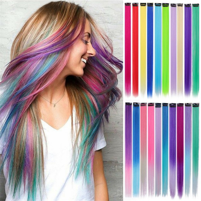 CLIP IN Synthetic Hair Extensions Straight MultiColor DIY Highlights