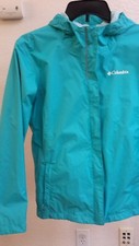 Columbia Omni-Tech Girls Size L 14-16 Turquoise Mesh Lined Spring Jacket Flaw