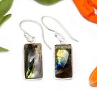 Pendientes con forma de barra galvanizada plateada labradorita espectrolita azul real