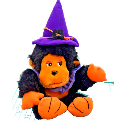 17'' Vintage Halloween Soft Things Orange Monkey Witch Plush Stuffed Animal