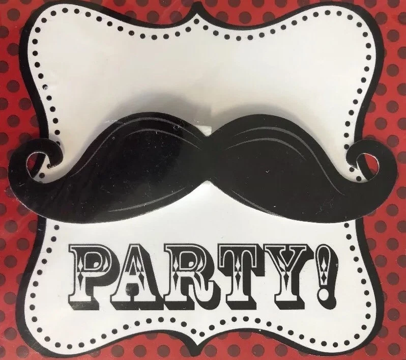 Mustache Madness Invitations Invites Red Black Party Birthday Event - Image 2 of 4