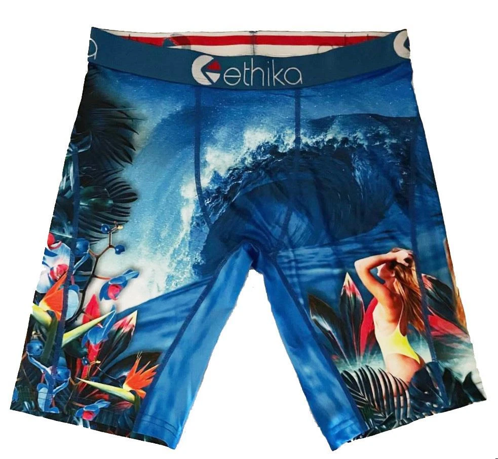 Ethika Staple STAY WAVY Waves Tropical Flowers Woman in Bathing Suit Boxers  Mn S