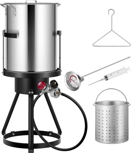 VIVOHOME 30 Qt. Aluminum Turkey Deep Fryer Pot with Injector Thermometer Kit and