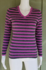 ALEX MARIE Pink Gray Striped Cashmere Knit Sweater Small S